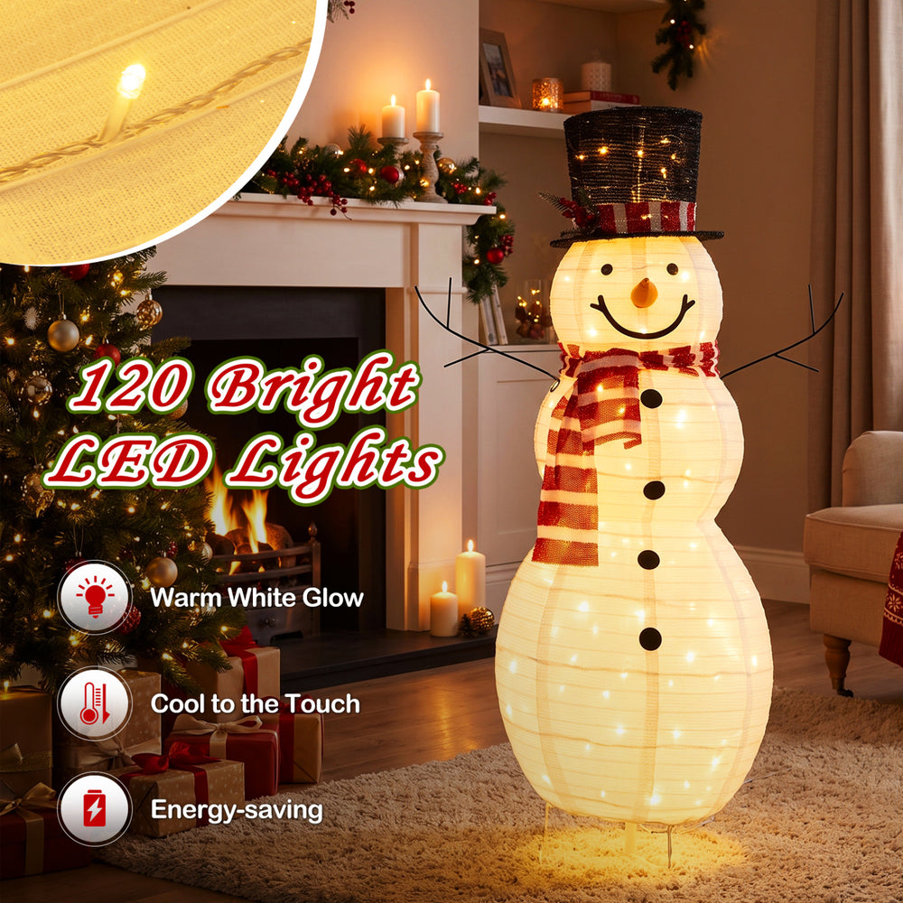 Lighted 4.2 ft Christmas snowman decoration with 120 bright LED lights, ideal for indoor and outdoor holiday displays.