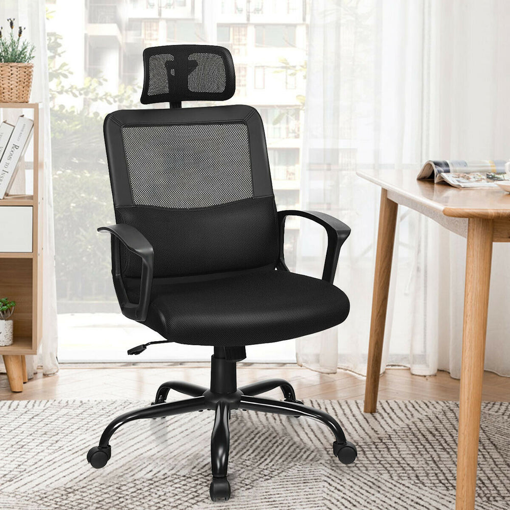 High back mesh office chair with ergonomic design, adjustable height, and breathable back for comfort and airflow.