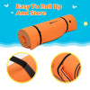 Orange 3-layer water floating pad rolled up, made of eco-friendly XPE foam, ideal for summer fun at pools and beaches.