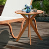 Round solid wood coffee side bistro table with X-shaped legs, varnished for waterproofing, perfect for outdoor spaces.