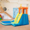 Inflatable water slide bounce house with climbing wall, slide, and splash pool for kids' summer fun and safety.