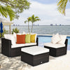 4-piece rattan wicker patio furniture set with cushioned sofas and ottoman, perfect for outdoor relaxation.
