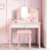 Kids Princess Make Up Dressing Table with Tri-folding Mirror and Chair-Pink - Gallery View 1 of 12