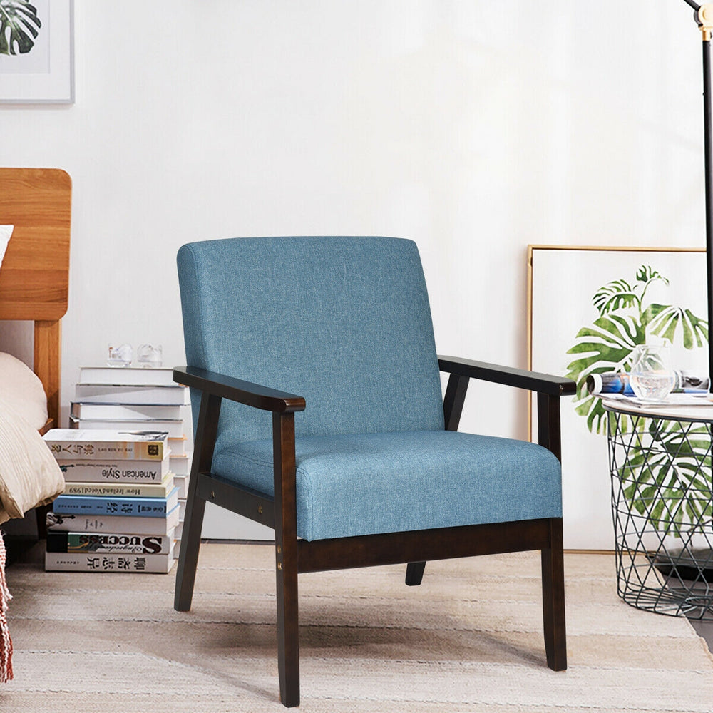 Solid Rubber Wood Fabric Accent Armchair-Blue - Gallery View 1 of 11