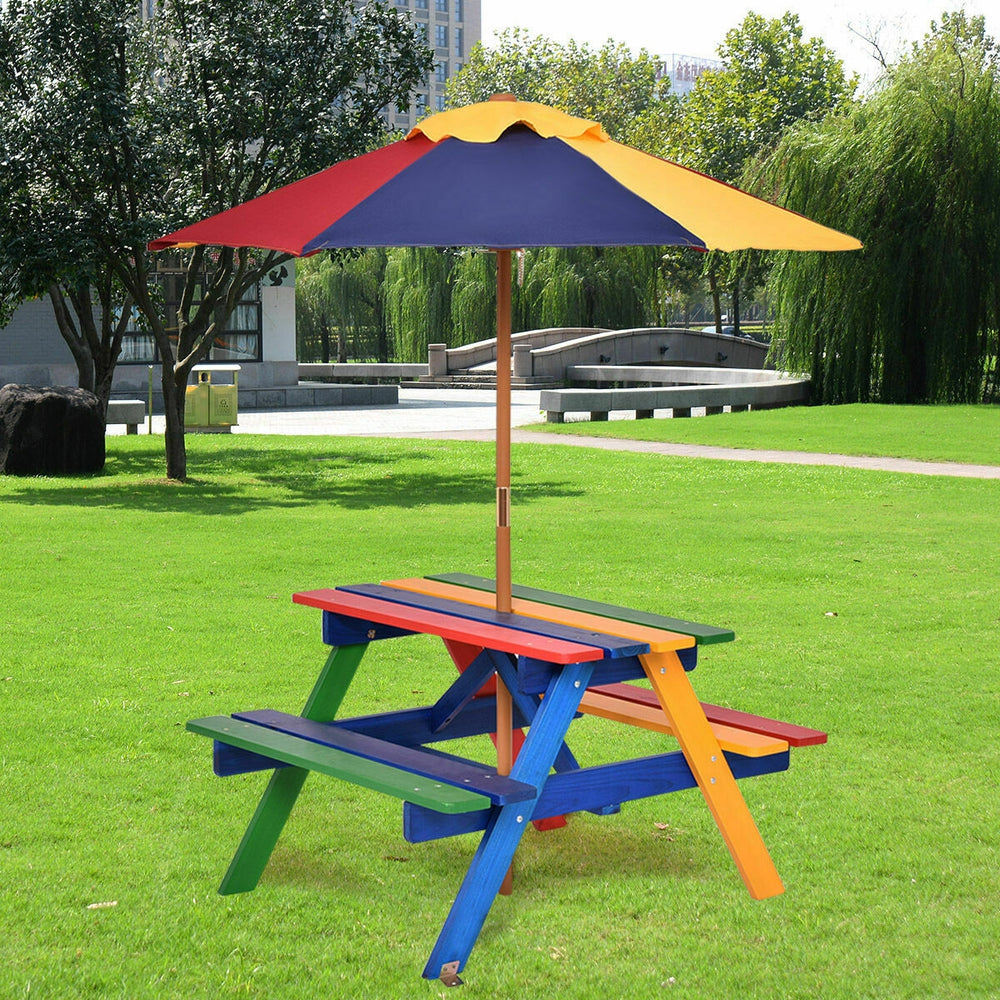 4 Seat Kids Picnic Table with Umbrella-Multicolor - Gallery View 1 of 14