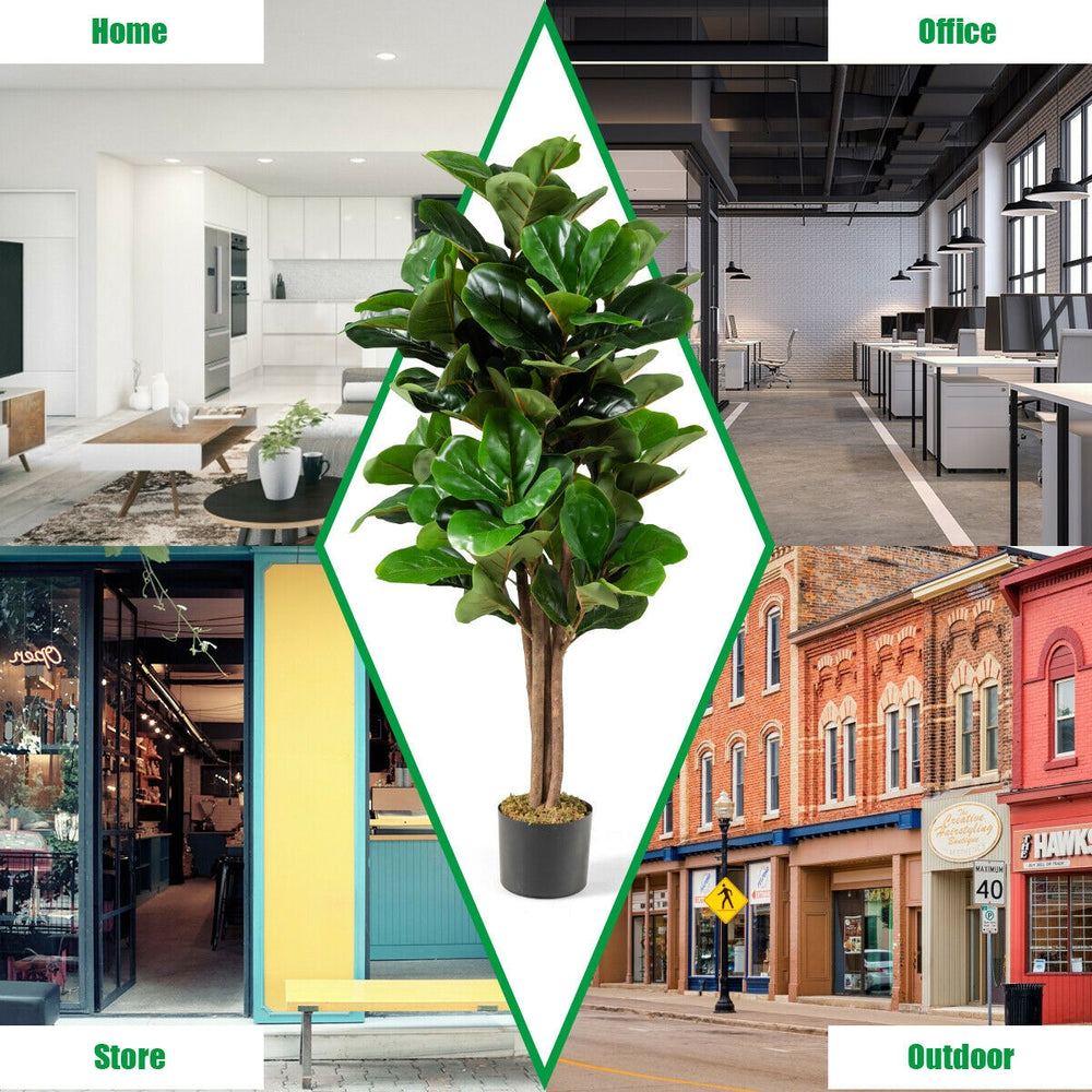 4 feet artificial fiddle leaf fig tree in a decorative planter, perfect for indoor and outdoor decoration.