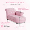 Kids chaise lounge sofa in pink with gem-studded armrest, high-density sponge for comfort, perfect for slumber parties.