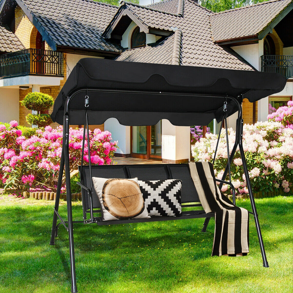 3 Person Patio Swing with Polyester Angle Adjustable Canopy - Gallery View 1 of 10
