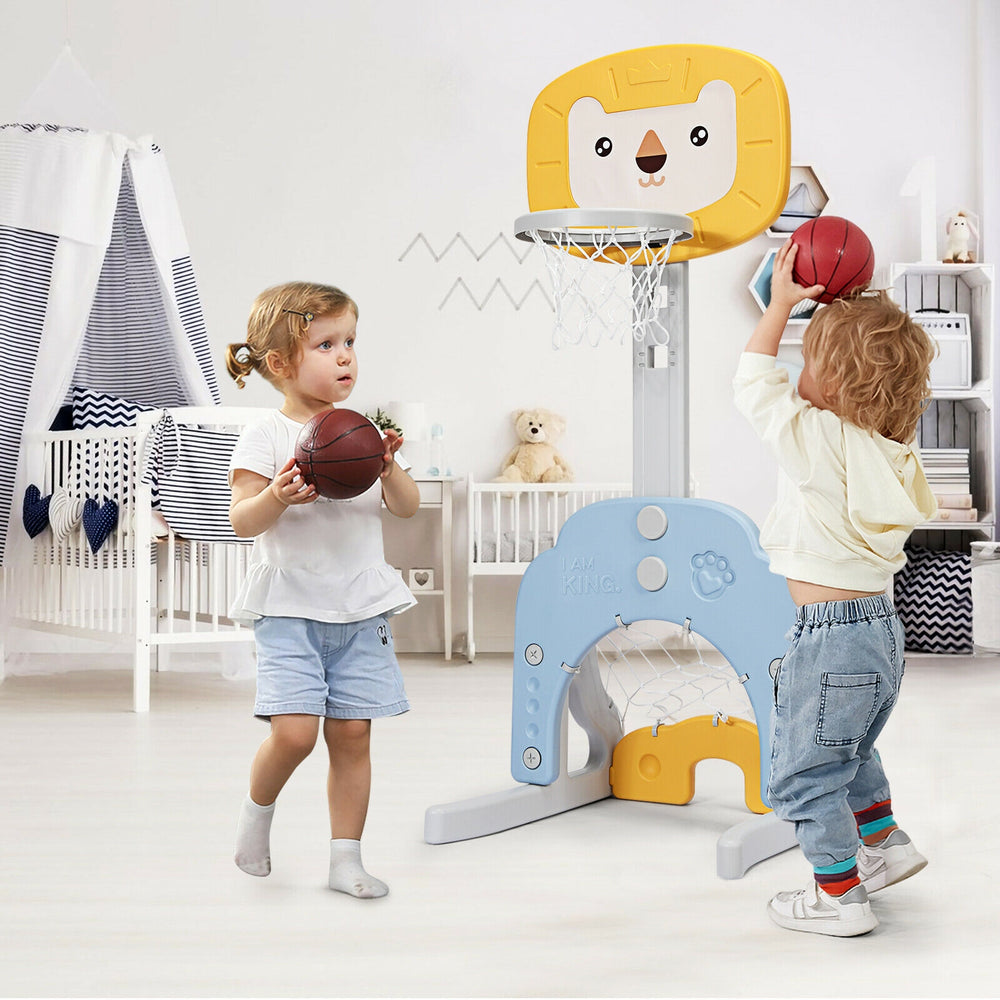 3-in-1 Adjustable Kids Basketball Hoop Sports Set-Yellow - Gallery View 1 of 13