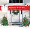 Set of 2 battery-powered 29-inch pre-lit Christmas trees with vivid ornaments and a sturdy metal stand for outdoor.