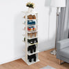 7-tier wooden shoe rack organizer in white, designed for easy shoe classification and space-saving storage in any room.