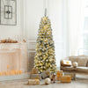 6 feet pre-lit snow flocked artificial pencil Christmas tree with 250 warm LED lights, perfect for small spaces.
