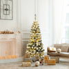 Pre-lit snow flocked pencil Christmas tree with 150 warm LED lights, perfect for small spaces and festive decor.