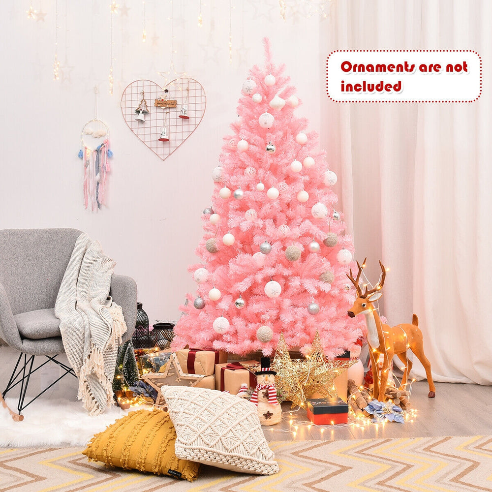 6 feet pink artificial Christmas tree with lush design and sturdy metal stand, perfect for festive home decor.