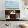 Wood display sideboard storage cabinet with 6 compartments, featuring espresso grained doors, perfect for home.