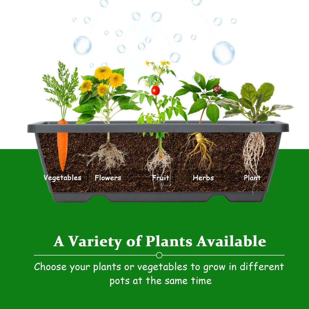 5-tier raised garden bed with drainage, featuring vegetables, flowers, and herbs for easy planting and growth.