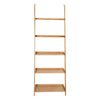 5-tier bamboo ladder shelf with wall-leaning design, offering durable storage for living room, kitchen, or bathroom.