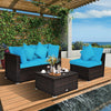 4 Pcs Ottoman Garden Deck Patio Rattan Wicker Furniture Set Cushioned Sofa-Turquoise - Gallery View 1 of 12