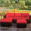 5 Pieces Patio Rattan Sofa Set with Cushion and Ottoman-Red - Gallery View 1 of 12
