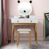 Vanity set featuring a touch screen dimming mirror, four drawers, and solid beech wood legs for stylish storage.