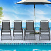Four portable outdoor folding chairs with armrests, featuring a sturdy steel frame and breathable fabric, ideal for.
