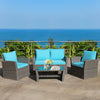 4 Pieces Patio Rattan Furniture Set Sofa Table with Storage Shelf Cushion-Turquoise - Gallery View 1 of 12