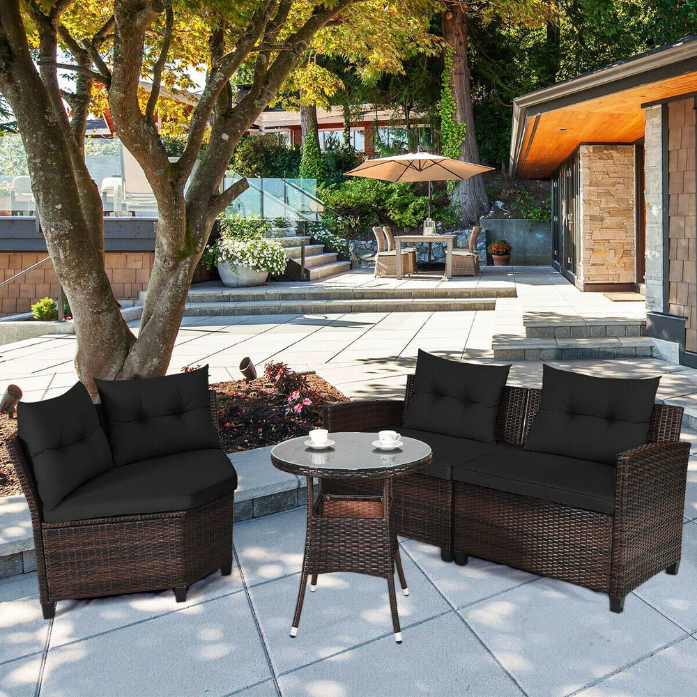 4 Pieces Outdoor Cushioned Rattan Furniture Set-Black - Gallery View 1 of 13