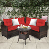 4 Pieces Outdoor Cushioned Rattan Furniture Set-Red - Gallery View 1 of 12
