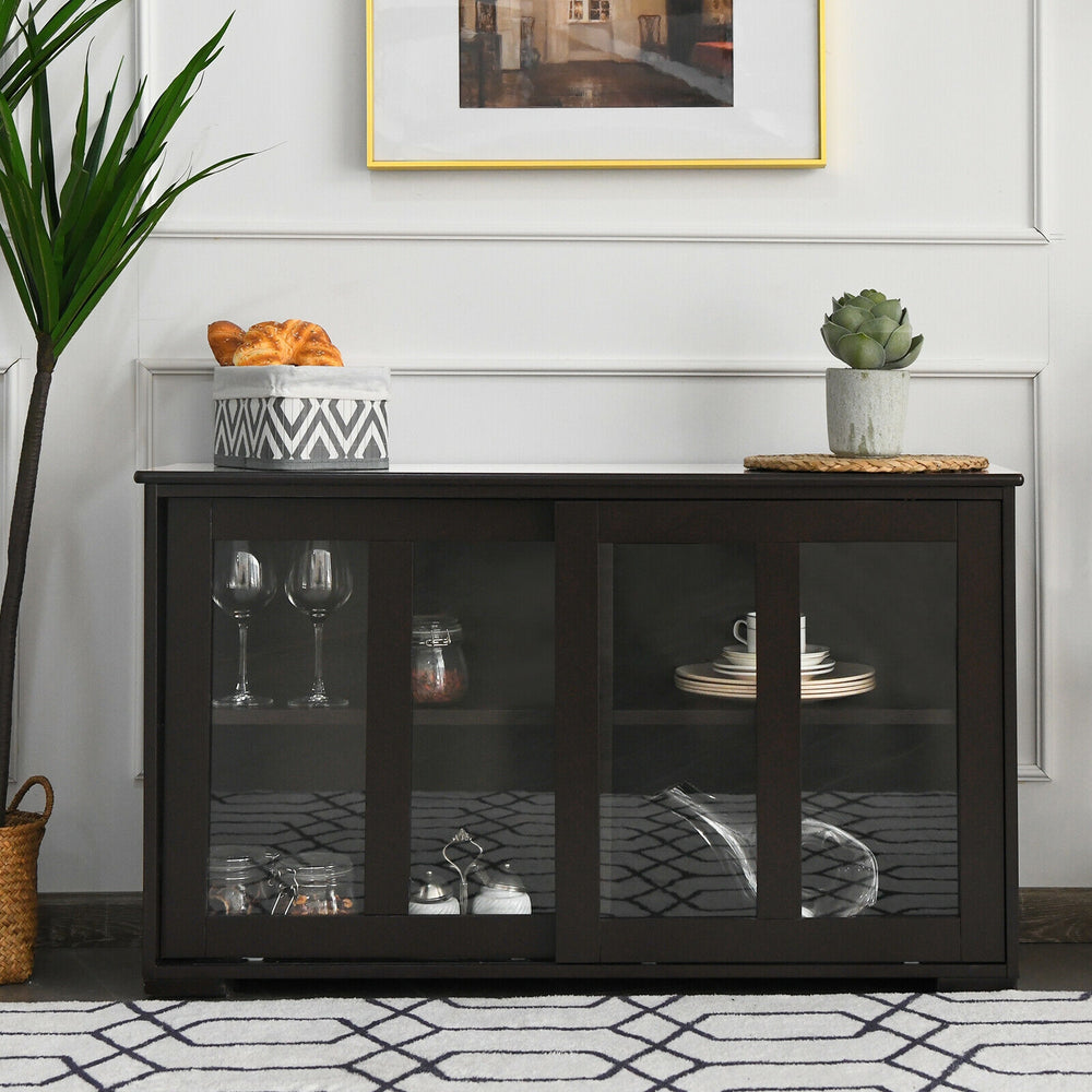 Sideboard Buffet Cupboard Storage Cabinet with Sliding Door-Brown - Gallery View 1 of 12
