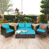 Turquoise single sofa from a 5-piece patio furniture set, featuring a durable rattan frame and soft cushions for.