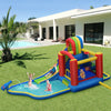 Inflatable kid bounce house with water slide, made of puncture-resistant 420D oxford fabric, perfect for outdoor summer.