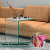 Tempered glass waterfall end table with non-slip pads, 18x18x16 inches, perfect for minimalist living room decor.