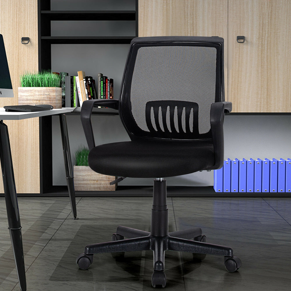 Mid-back mesh executive chair with lumbar support, adjustable height, and ergonomic design for home or office use.