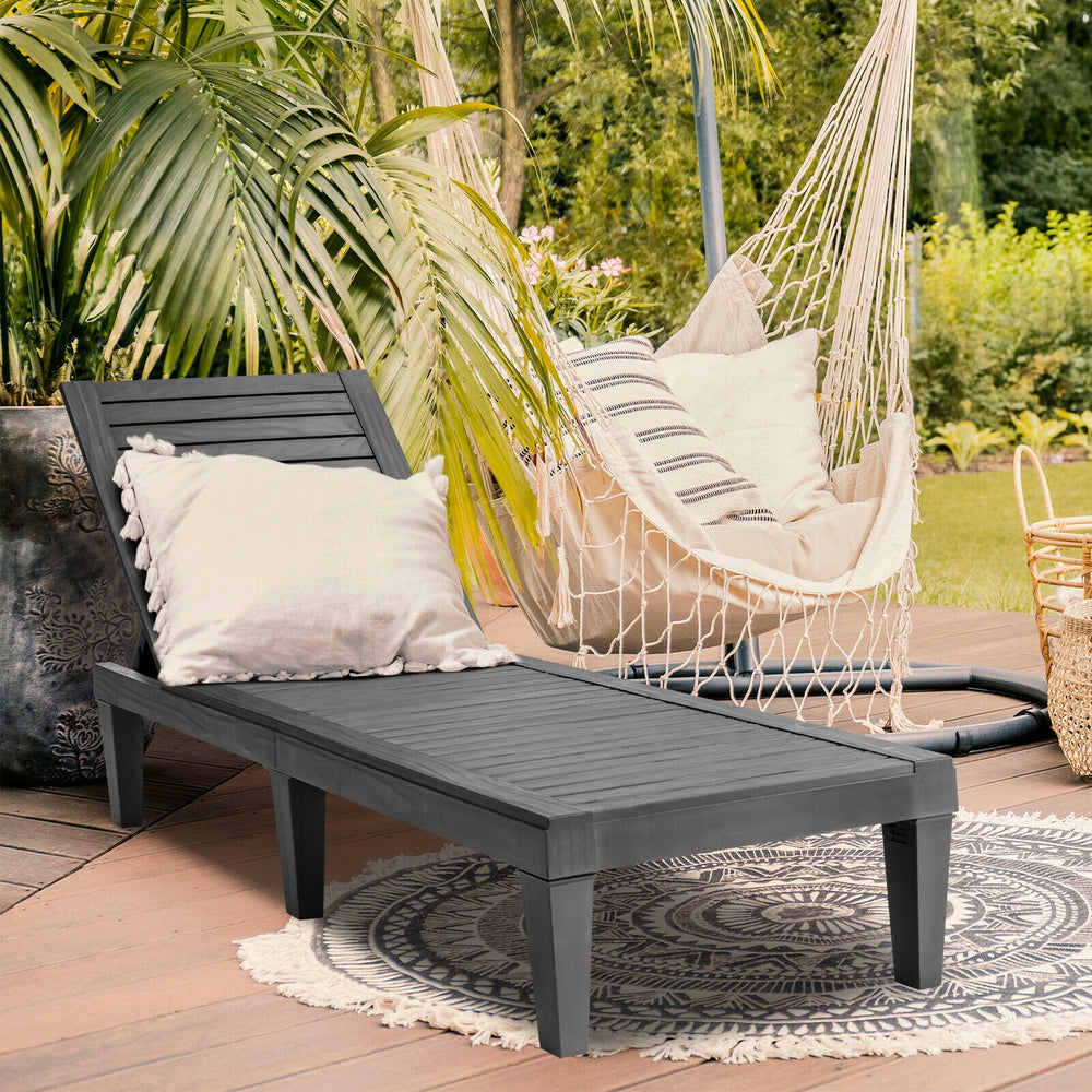Outdoor Recliner Chair with 5-Position Adjustable Backrest-Black - Gallery View 1 of 10