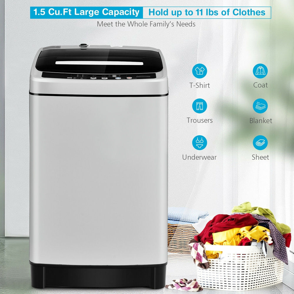 Full-automatic washing machine with 1.5 Cu.Ft capacity, stainless steel barrel, and clear control panel for easy.