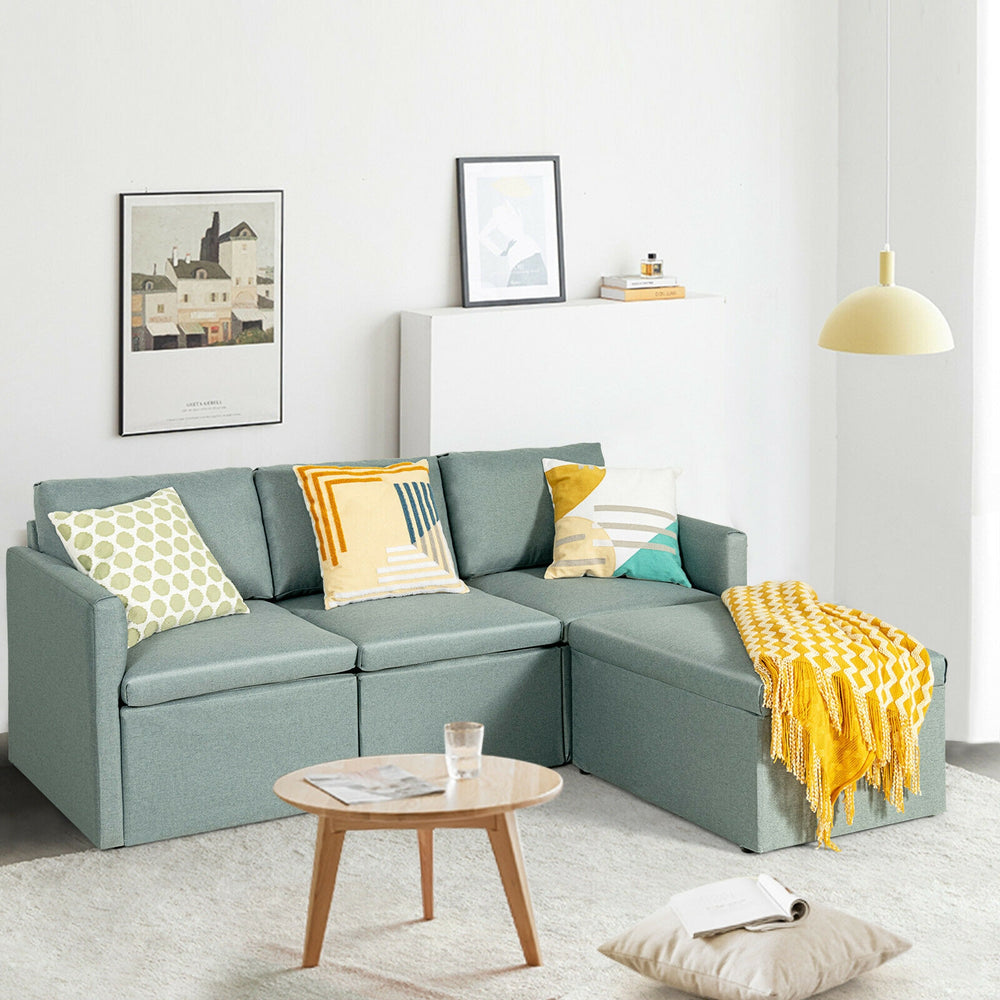 Convertible L-Shaped Sectional Sofa Couch with Reversible Chaise-Green - Gallery View 1 of 12