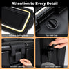 Close-up of the drip-proof faucet and reliable latches on a black insulated beverage dispenser for easy pouring.