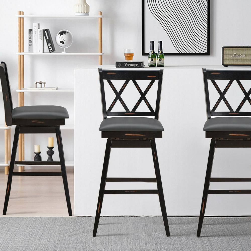 2 Pieces 29 Inches Swivel Counter Height Barstool Set with Rubber Wood Legs-Black - Gallery View 1 of 11