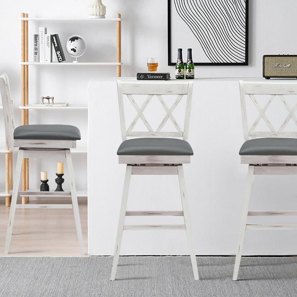 2 Pieces 29 Inches Swivel Counter Height Barstool Set with Rubber Wood Legs-White - Gallery View 1 of 10