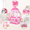 Portable pink baby playpen with removable bassinet, mosquito net, and wheels for easy mobility, perfect for infants and.