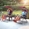 Folding Recliner Lounge Chair with Shade Canopy Cup Holder-Dark Red - Gallery View 1 of 9