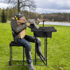 Foldable shooting bench with adjustable height, durable steel frame, and 24" x 24" platform for outdoor shooting.