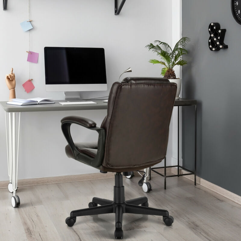 Side view of the adjustable leather executive office chair with armrests, showcasing its ergonomic design and stylish.