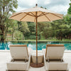 Steel umbrella base stand with 2 hand tightening knobs, designed for stability at poolside or backyard use.