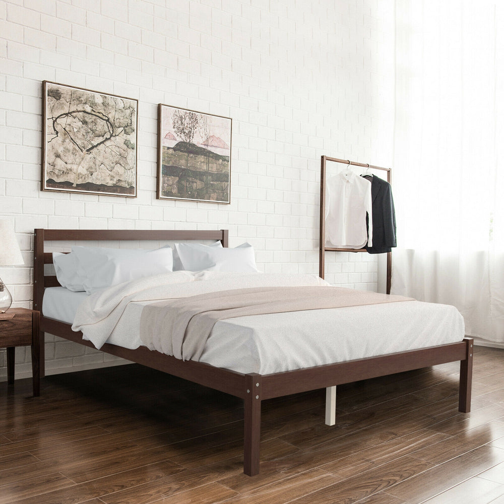 Modern Bed Frame with Wooden Headboard and Plywood Slat Support - Gallery View 6 of 12
