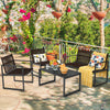 Patio conversation set featuring four pieces with ergonomic backrests, ideal for backyard or balcony relaxation.
