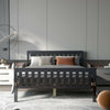 Full size wood platform bed with headboard, featuring solid wood frame and under-bed storage, ideal for modern bedrooms.