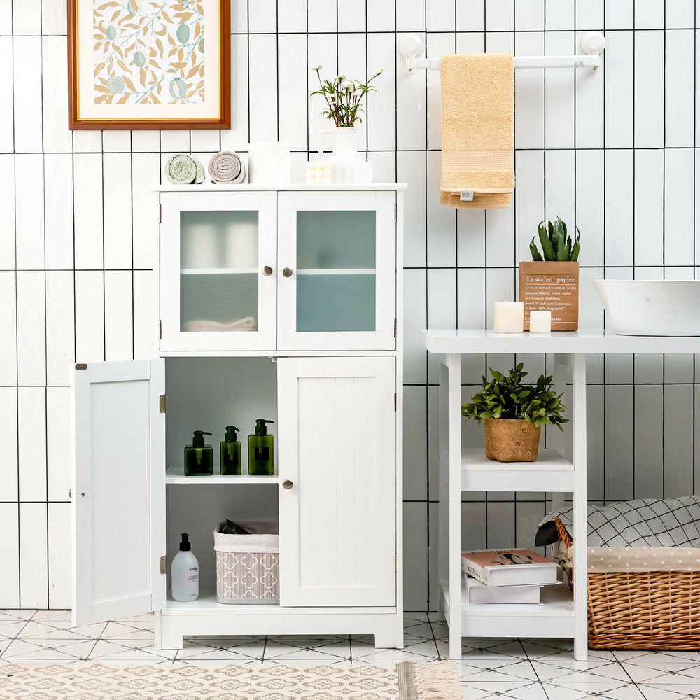 Bathroom Floor Storage Locker Kitchen Cabinet with Doors and Adjustable Shelf-White - Gallery View 1 of 13