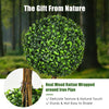 36-inch artificial topiary triple ball tree with vibrant green PE leaves and real wood rattan for indoor and outdoor.