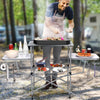 Foldable outdoor BBQ table grilling stand with large heat-resistant aluminum countertop and multifunction shelves for.